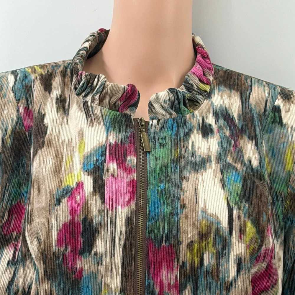 Abstract Textured Maximalism Corduroy Zip Up XL Jacket Art To Wear Artsy Boho